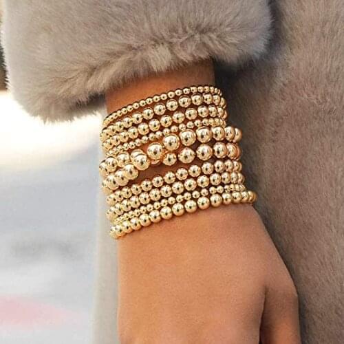 3 PCS/Set 4/5/6mm Stretch Bracelets Gold Balls Silver Color Jewelry Elastic Expandable Cord Rope Pulseras Be Fit For Women