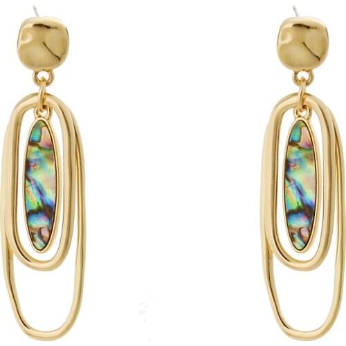 Europe and America Creative Retro Earrings Fashion Natural Abalone Shell Metal Geometry Ear Stud Earring Wholesale Female