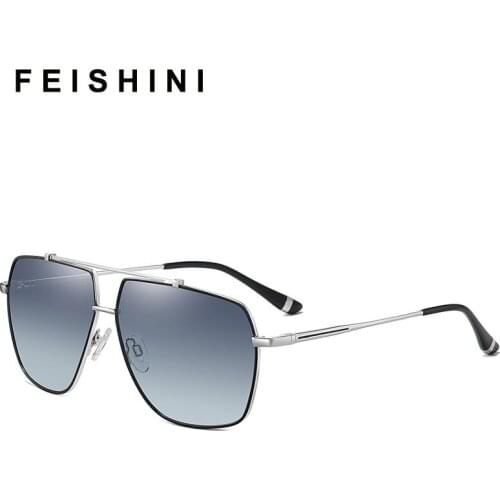 Feishini Brown Retro Metal Square Sunglasses Men Polarized Brand Designer Driver Safety Outdoor Eyewear Man Shades UV Protection