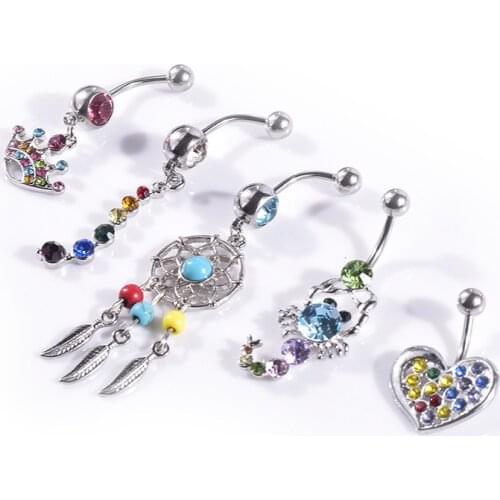 Hot sale 5-piece umbilical ring combination dream catcher tassel belly button ring color belly button buckle mixed