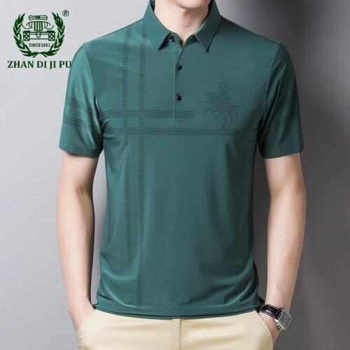 Ice Silk Polo T Shirt Men Brand High Quality Casual Turn Down Collar Breathable Print Short Sleeve T Shirt Mens Summer Camisas