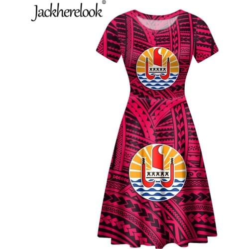 Jackherelook Red Polynesain Tattoo Tahiti Print Casual Women Beach Dress Fashion Summer A-Line Midi Party Dresses Plue Size 2021
