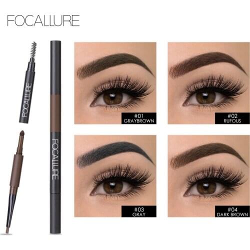 FOCALLURE Eyebrow Pencil 3 In 1 Auto Waterproof Eye Makeup Brow Shades Brush Powder Tint No Tone Long Lasting Eyebrow Pencil
