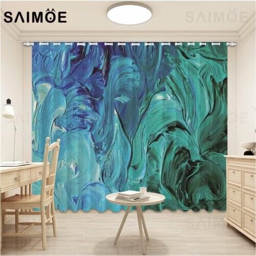 Oil Painting Living Room Curtains Green 3D Abstract Stripes Curtains For Childrens Bedroom Kitchen Curtain Ultra Micro Shading