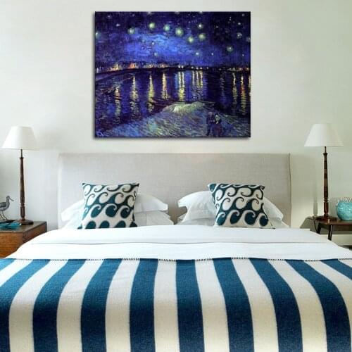 Handmade Starry Night over The Rhone by Vincent Van Gogh Oil Painting Reproduction on Canvas Modern Home Decor Wall Art Painting