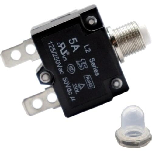 5 Amp Circuit Breaker Push-Button Reset with Quick Connect Terminals and Clear Waterproof Button Cover