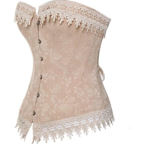 Sexy Overbust Corset Women Jacquard Lace Up Apricot Corset Top Waist Trainer Body Shaper Slimming Gothic Clothes Waist Cincher