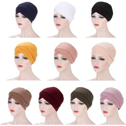 Modal Inner Hijab Caps Muslim Head Wear Women Turban Forehead Cross Long Tail India Femme Musulman Soft Solid Color Hijab Bonnet