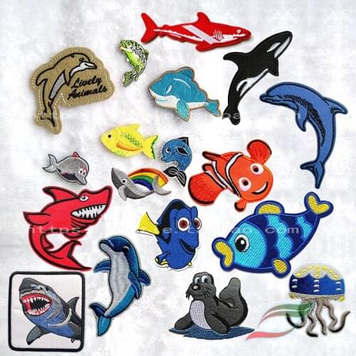 Sea lions, whales, dolphins, sharks, adhesive cloth stickers childrens clothing, patch holes, decoration B470