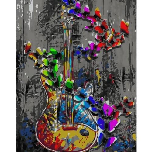 Frame DIY Painting By Numbers Musical Guitar Picture By Numbers For Adults acrylic Wall Art Decors Handpainted Diy Gift