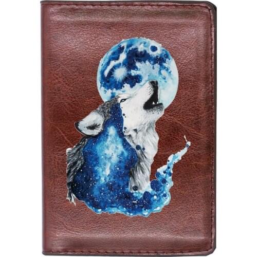 Vintage Classic Moon And Wolf Printing Travel Passport Cover ID Credit Card Holder Case