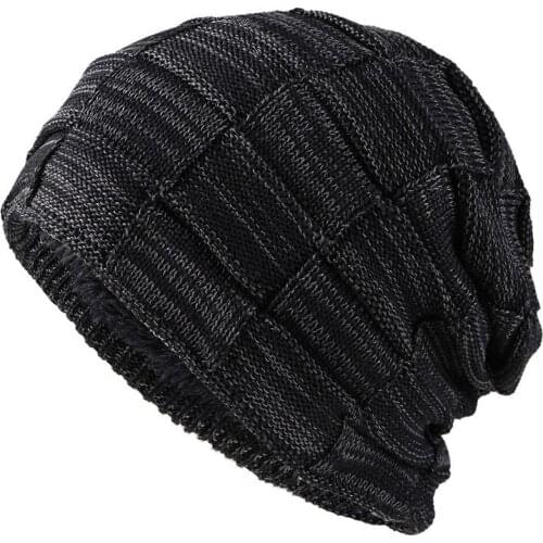 Autumn/winter New Versatile Two-color Square Pullover for Men Knitted Hat Plus Velvet Ear Protection To Keep Warm