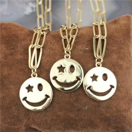 16inch 10pcs/lot New design plated charm necklace,smile face shape copper component jewelry,popular necklace wholesale