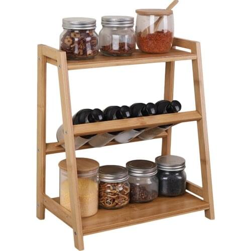 Spice Rack Organizer 3 Tier Kitchen Cabinet Bamboo Storage Shelf Organizer Home Countertop Multifunctional Kitchen Storage Shelf