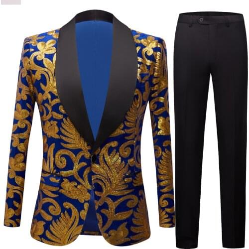 Luxury Royal Blue Sequin Dress Blazer Men Nightclub Stage Shawl Collar Mens Suit Jacket Wedding Party Stage Blazer Masculino