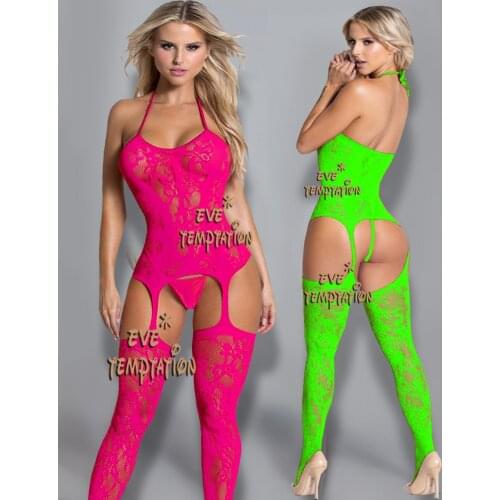 Sexy Sleepwear plus size lingerie Babydoll BODYSUIT Mesh Floral Temptation Garter Halter Teddy backless Catsuit Nightwear W110