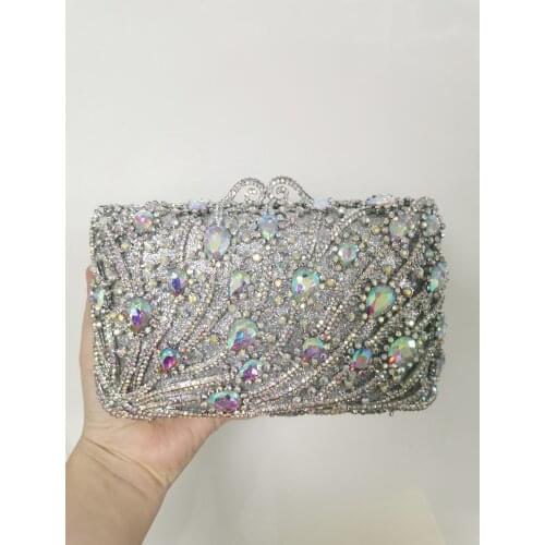 Silver Pink Gold Color Womens Wedding Party Clutch Purse Banquet Dinner Diamond Rhinestone Lady Handbag Female Prom Evening Bag