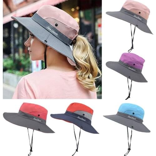 Unisex Summer Fishing Hat Sun UV Protection Hats Bucket Caps Men Women Large Wide Brim Bob Hiking Outdoor Hat with Chain Straps