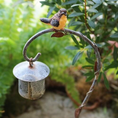 FaiyCome Fairy Garden Bird House with Mini Birds Miniature Birdhouse Bird Feeder Rustic Metal Craft Ornaments Accessories Bonsai