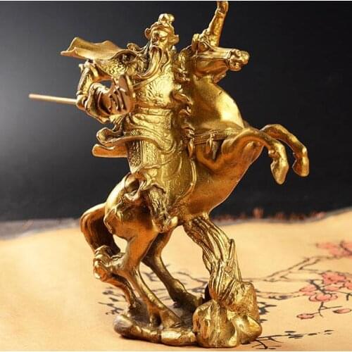 Horse Buddhism collecting copper decoration Brass Rare Fine Chinese Statue Guan Gong & Horse NR