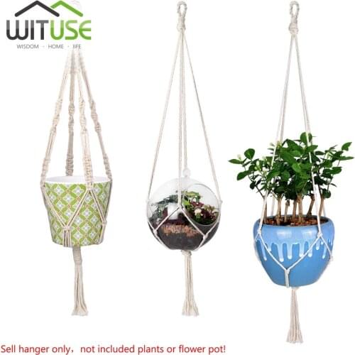 WITUSE Macrame Plant Hanger Hook Pot Holder Handmade Cotton Cord Plant Hanger Hanging Basket Holder Simple/Tassel 28 35 46"