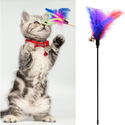 Funny Pet Kitten Cats Bell Feather Stick Teaser Playing Wand Portable Colorful Plastic Rod Training Toy Pet Accessorie for Home