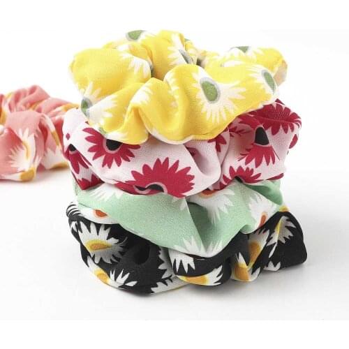 Headwear Fashion Women Floral Cute Gauze Girl Hair Circle Casual Tie Horsetail Hair Clip Hair Rope Accessories