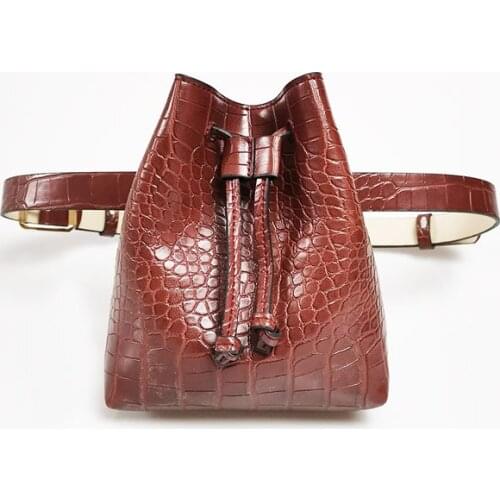 Brand Wasit Bag Women Drawstring Leather Pouch Fanny Pack Chest Barrel Belt Bag Serpentine Vintage kidney Packet Bolsas Feminina