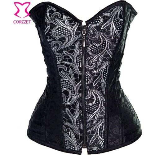 Steampunk Black Jacquard Latex Overbust Sexy Corset And Bustier Top Gothic Steel Boned Korsett For Women Waist Trainers Body Shaper Burlesque Costume 6XL