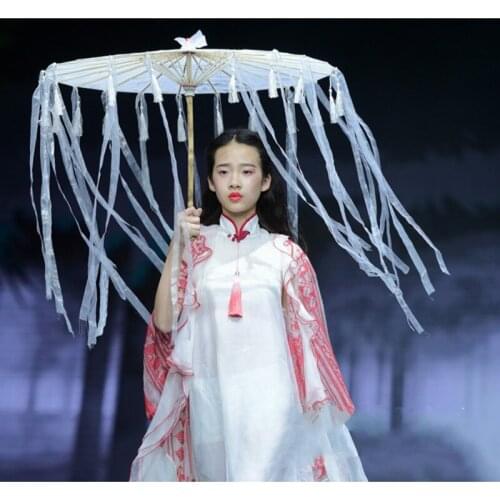 White Silk Umbrellas Parasol Ancient Oil Paper Umbrella Hanfu Ancient Costume Chinese Culture Wedding Decoration Cosplay