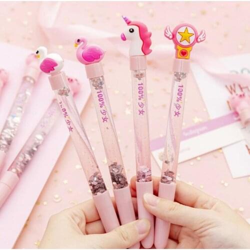 1PC 0.55mm Ins Fashion Popular Unicorn Flamingo Kawaii Gel Pen Black Ink Writing Pen Students School Office Stationery