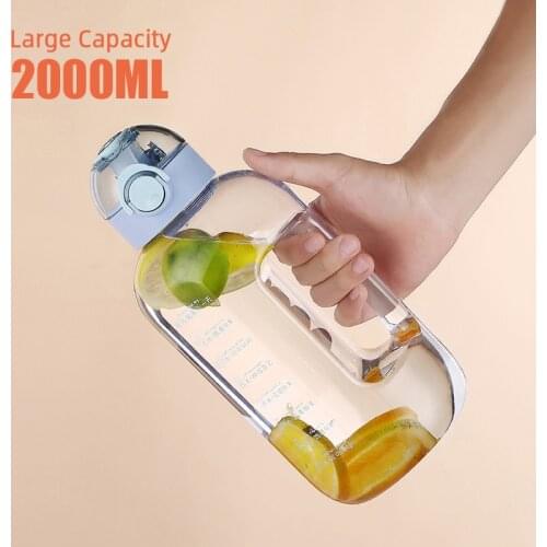 2000ml Outdoor Water Bottle with Straw Sports Bottles Eco-friendly with Lid Hiking Camping Plastic BPA Free Wholesale Items