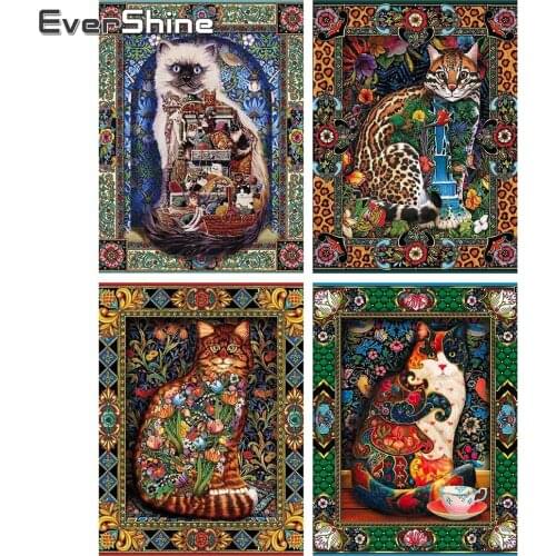 Evershine Diamond Painting Full Drill Square Cartoon Cat Diamond Embroidery Animals Cross Stitch Kit Diamond Mosaic Art Crystals