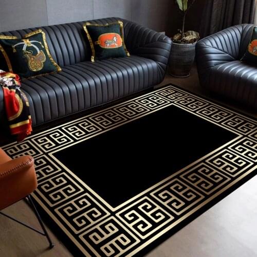 Premium Carpet Black Gold Pattern Foal Feather Fabric Washable Non-Slip Insole Antibacterial Living Room Rug Hotel Lounge