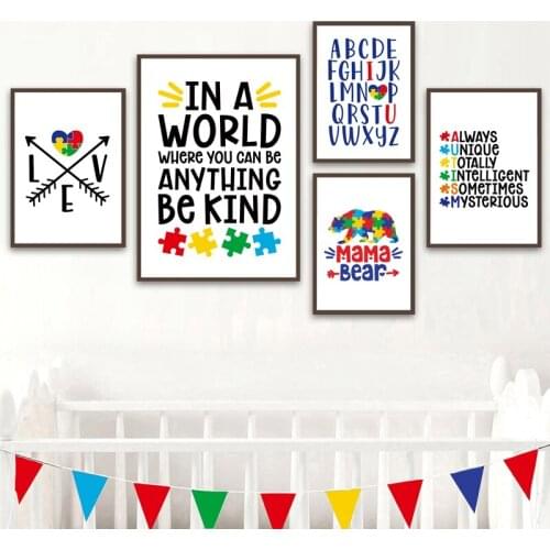 Autism Awareness Quote Posters Prints Self-adhesive Wall Sticker Love Be kind Quote Wall Art For Kids Room Home Decoration