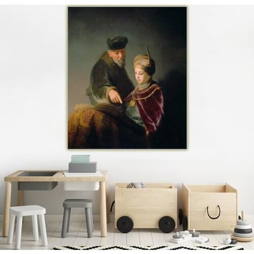 Citon《A Young Scholar and his Tutor》Rembrandt Canvas Oil Painting Artwork Poster Picture Wall Background Decor Home Decoration