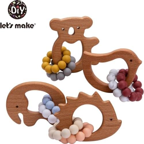 Lets Make Baby Toys Animal Beech Olive Oil Wooden Teether Food Grade Baby Teether Wooden Toys For Baby Rattle