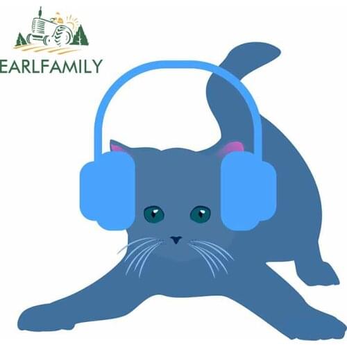 EARLFAMILY 13cm x 12.1cm for Sweet Blue Cat With Headphone Decal Vinyl Car Stickers Car Windshield Graffiti Occlusion Scratch