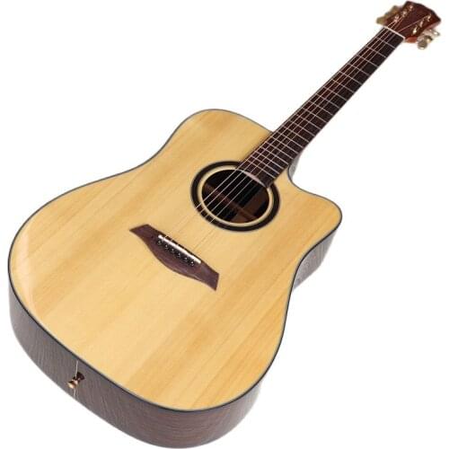 41 inch solid spruce wood top electric acoustic guitar rosewood back and side natural color high gloss 6 string folk guitar