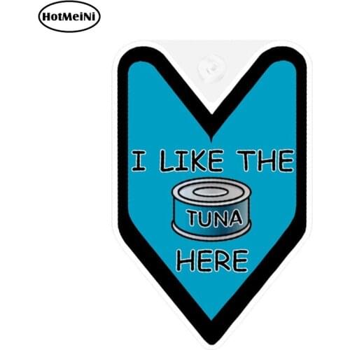 HotMeiNi 13cm x 8.6cm Funny JDM WAKABA BADGE I LIKE THE TUNA HERE Car Decal Flag Vinyl Car Sticker for Window Bumper Trunk