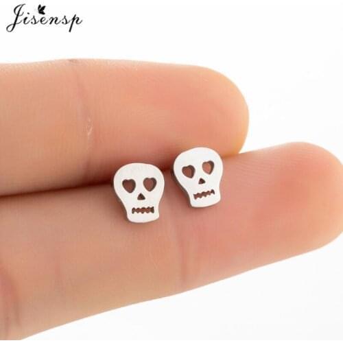 Jisensp Halloween Style Vintage Skull Earrings for Women Fashion Stainless Steel Simple Ear Studs Statement Jewelry Party G