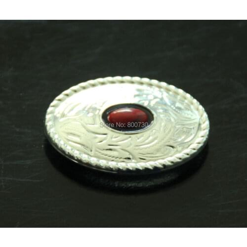 KB302) 10pc Western Concho Sterling-Silver Prairie Dust Oval Concho w/ Red-Stone Leathercraft