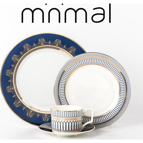 Fine Bone China Round Gold Stroke Ceramic Dinner Plate Set Porcelain Steak Tableware Rice Soup Bowl Spoon Dish Home Decoration