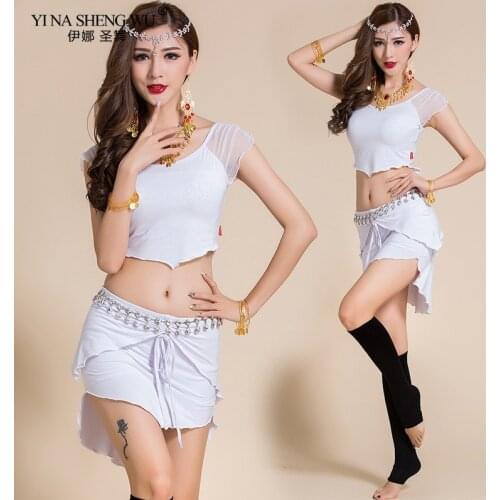 Belly Dance Costume New Women Practice Suit Top+Skirt 2Pcs Sexy Belly Dancing Dress Performance Clothes Wear For Women Belt New