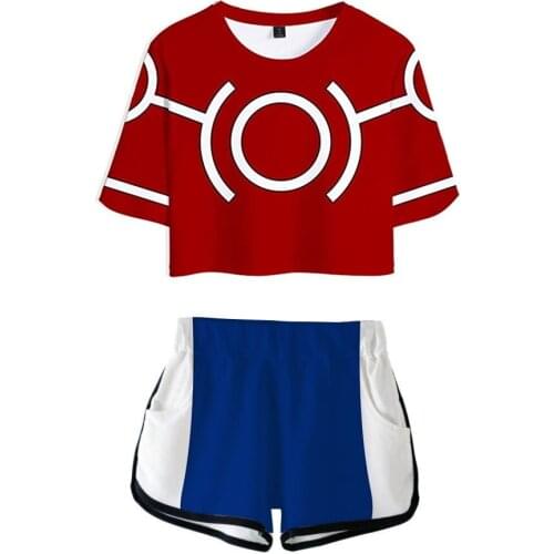 Crop Short Suit Set MHA Anime Cosplay My Hero Academia 3D Print Sweet T-shirt Pants Two Piece Women Tracksuit Summer Matching