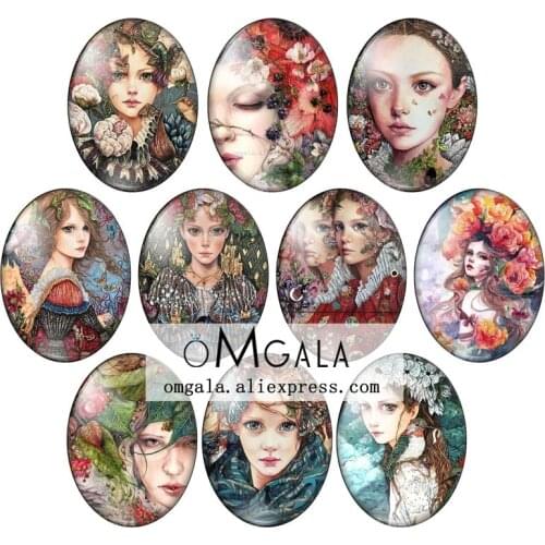 Beautiful Fashion Girls Drawings 10pcs 13x18mm/18x25mm/30x40mm Oval photo glass cabochon demo flat back Making findings