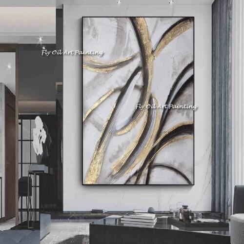 Best Art Hand Painted Oil Paintings on Canvas Gold Foil Abstract Painting Wall Picture for Living Room Home Decor Art No Framed