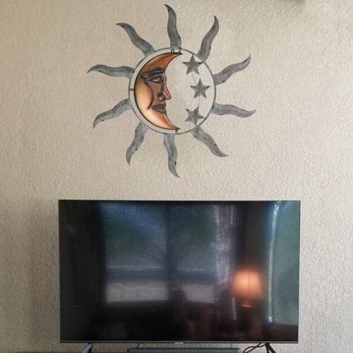 Metal Wall Art Hanging Ornaments Creative Sun Moon Star Statue for Home Living Room Garden Decoration