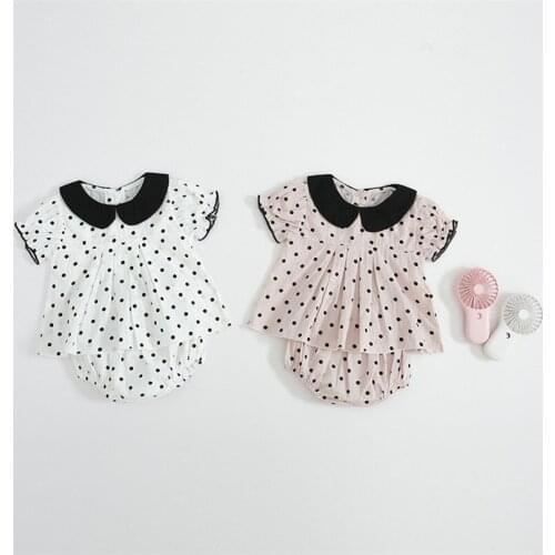 Sweet polka dot short sleeve newborn baby sets summer 100% cotton infant baby bodysuit toddler girls blouse+shorts children