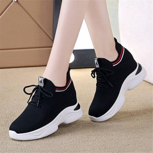 Fashion Women Flat Platform Shoes Breathable Mesh Casual Shoes Woman Height Increasing Ladies Flats Shoes Chunky Sneakers